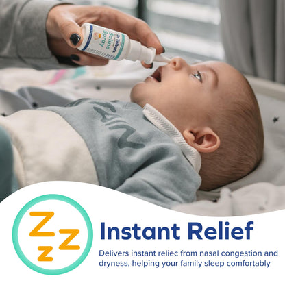 Infant saline mist applicator tip close-up showing gentle pump mechanism