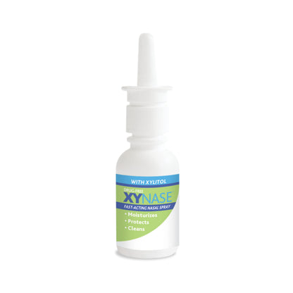 All natural Xynase nasal spray bottle with protective cap removed
