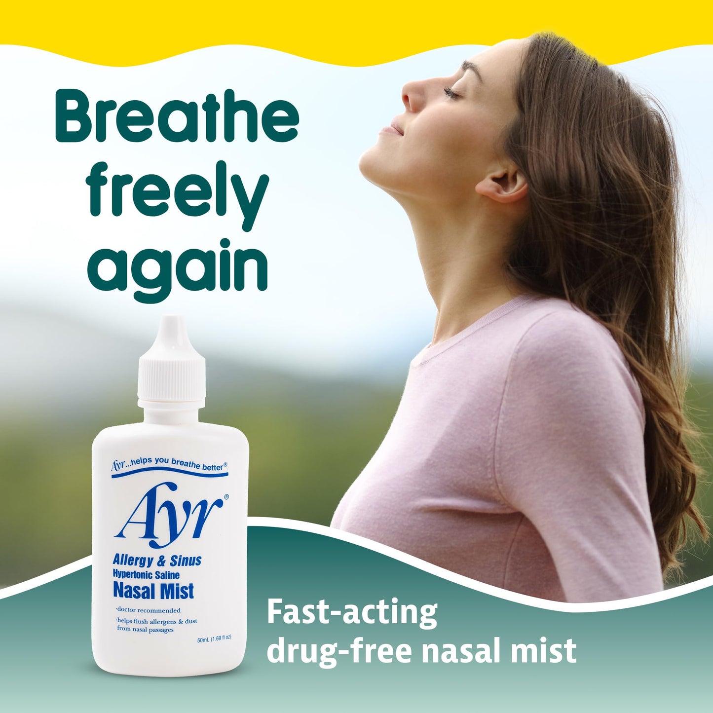 AYR hypertonic saline spray 1.69 fluid ounce bottle for sinus pressure relief