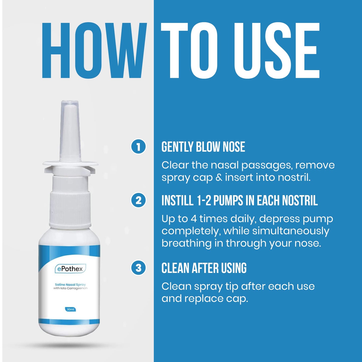EPOTHEX moisturizing nasal cleanser packaging displaying product benefits for dry sinuses.