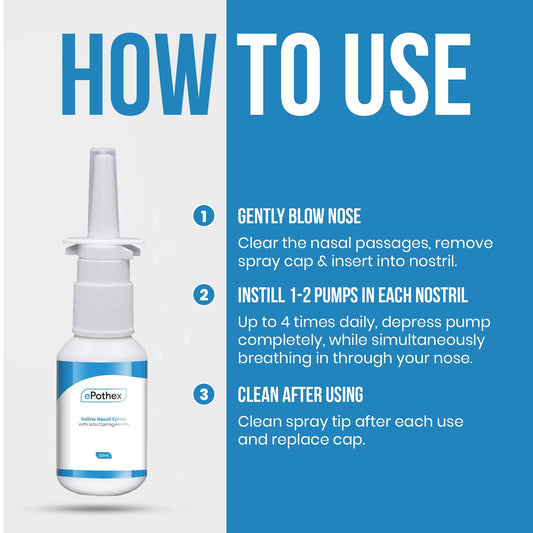 EPOTHEX moisturizing nasal cleanser packaging displaying product benefits for dry sinuses.