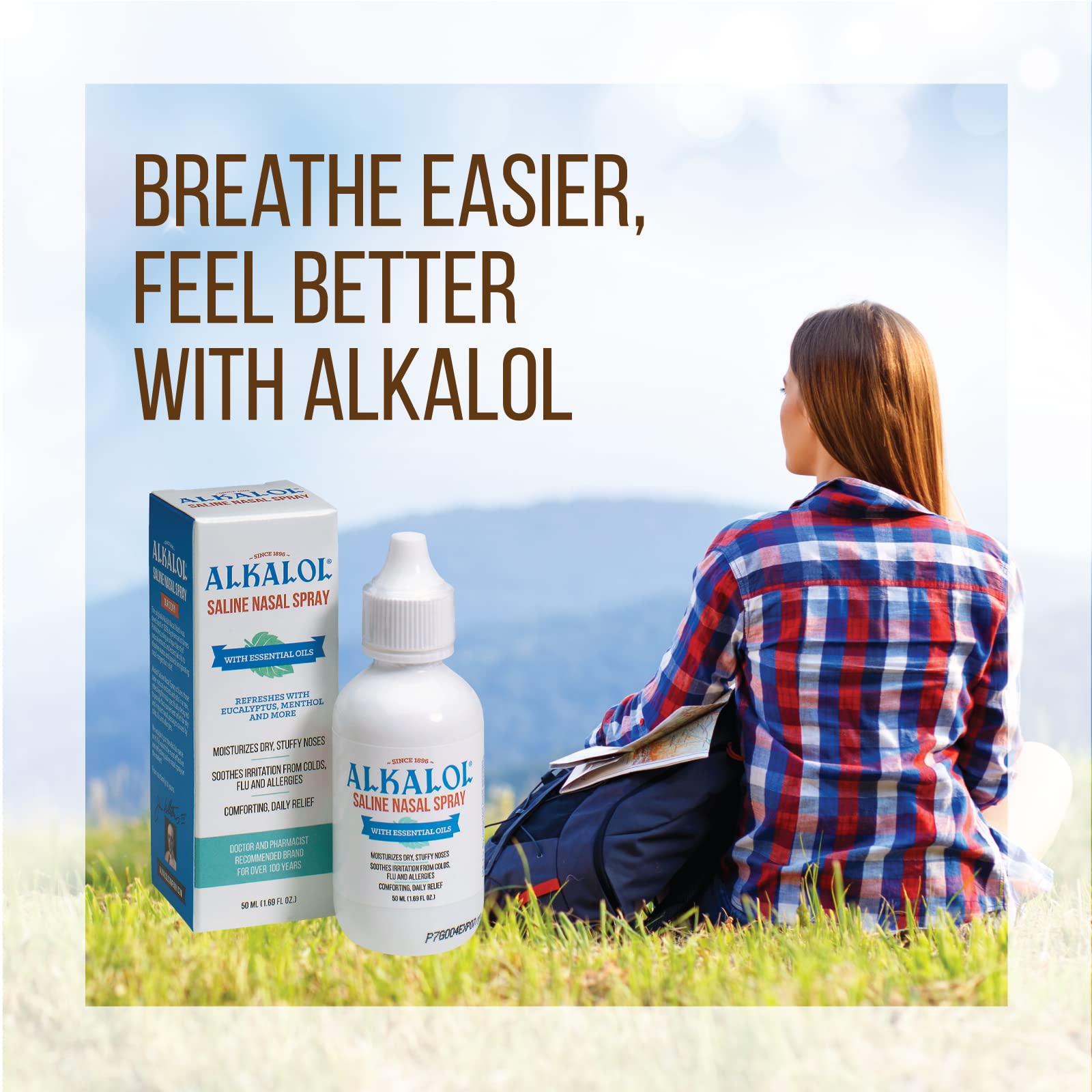 Alkalol non medicated nasal spray with essential oils for sinus congestion relief.