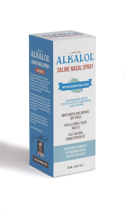 Close up view of the nozzle dispenser on the Alkalol 1.69 Ounce nasal spray.