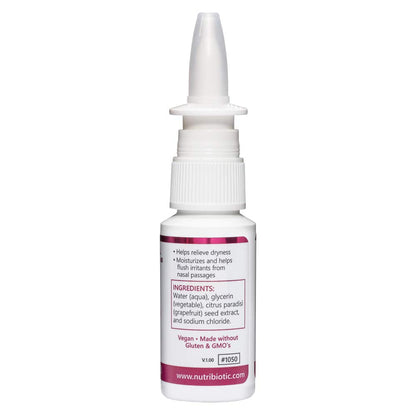Close up view of the convenient measured dose pump nozzle of the NutriBiotic non medicated spray.