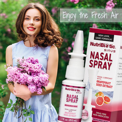 NutriBiotic daily sinus care bottle demonstrating the compact and travel friendly one fluid ounce size.