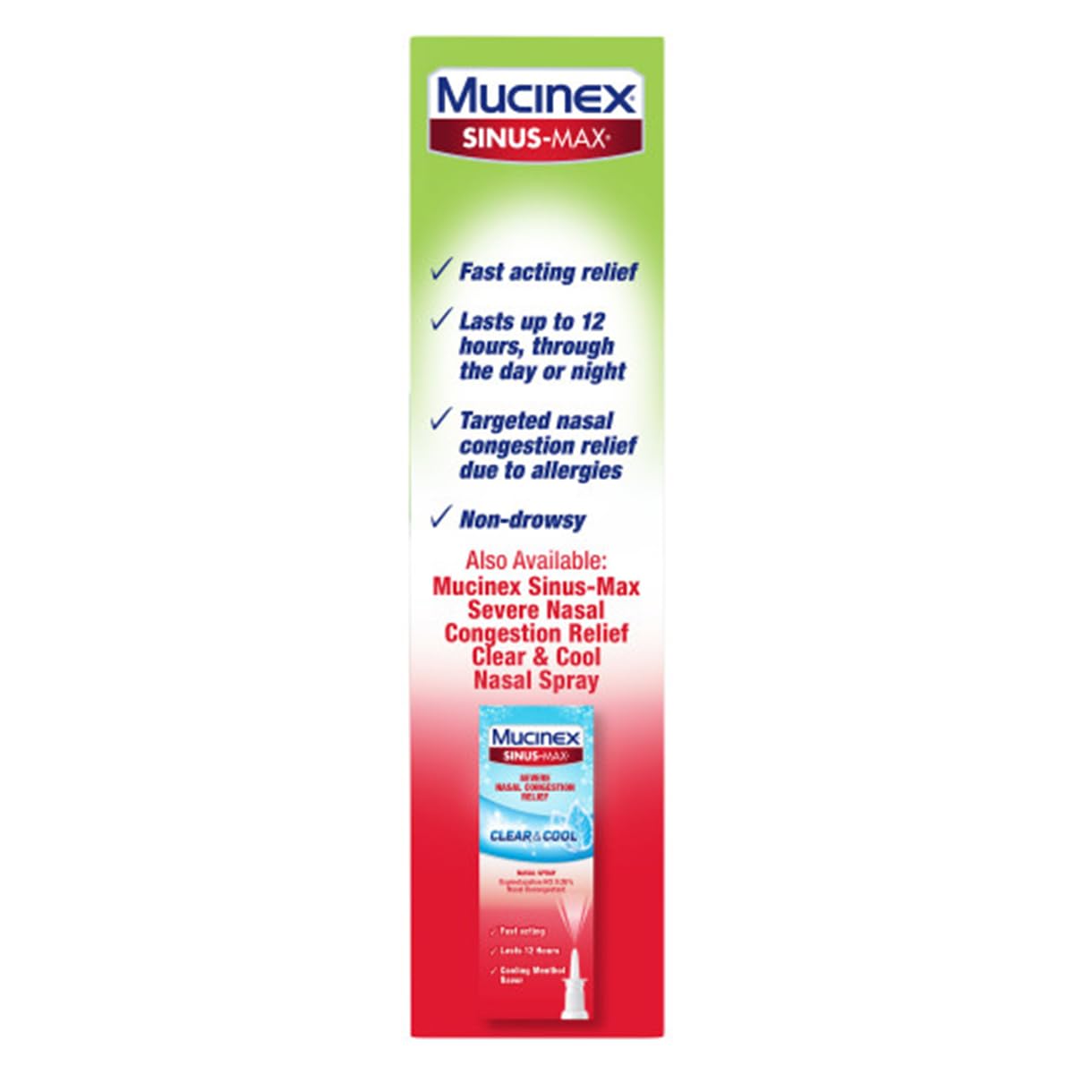 Mucinex Sinus-Max non drowsy allergy spray active ingredients label