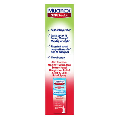 Mucinex Sinus-Max non drowsy allergy spray active ingredients label