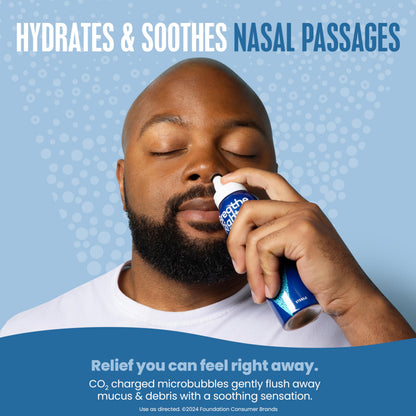 Breathe Right CO2 infused saline mist bottle highlighting the hygienic non reflux tip design