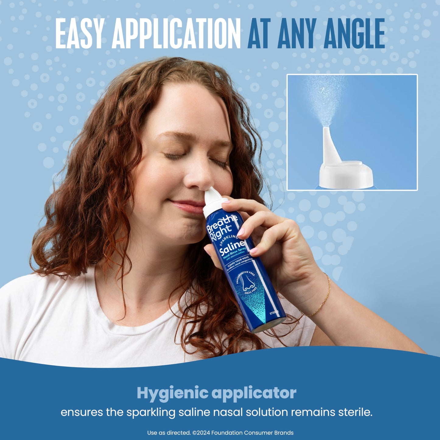 Breathe Right four ounce nasal rinse spray can showing instructions for allergy and cold relief
