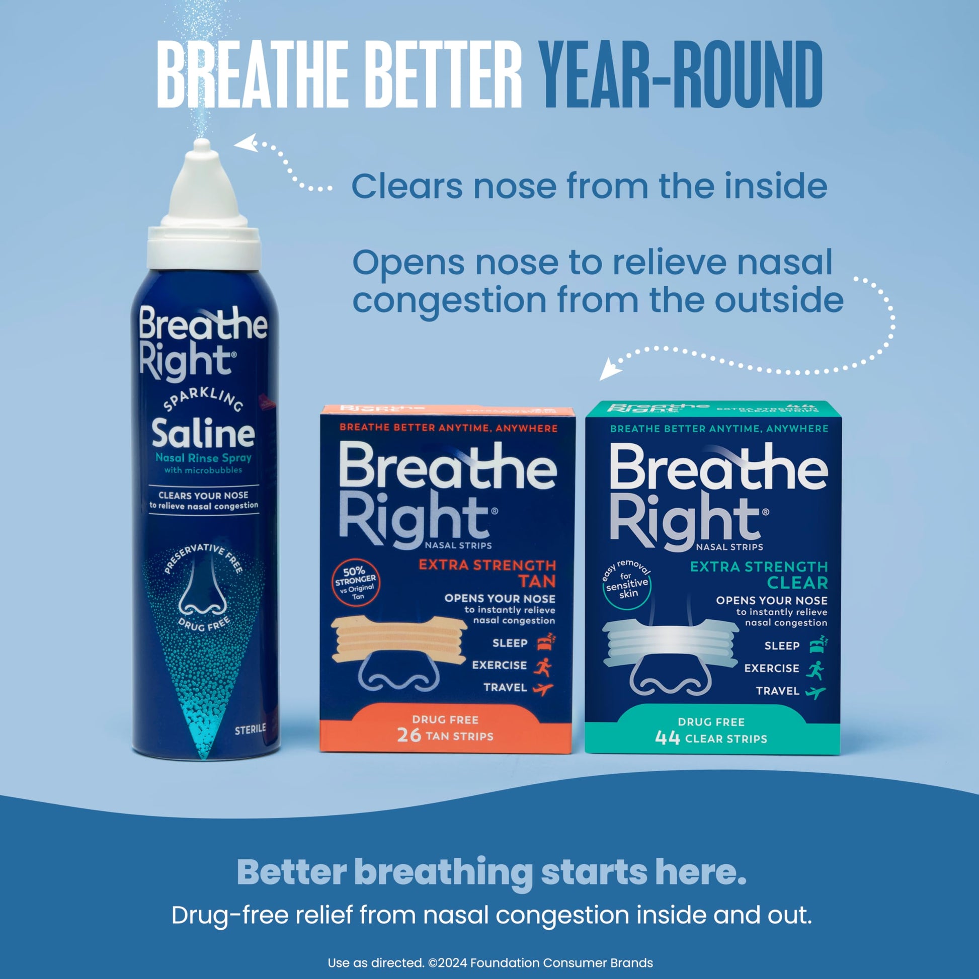 Authentic imported Breathe Right sparkling nasal spray premium packaging for sinus care