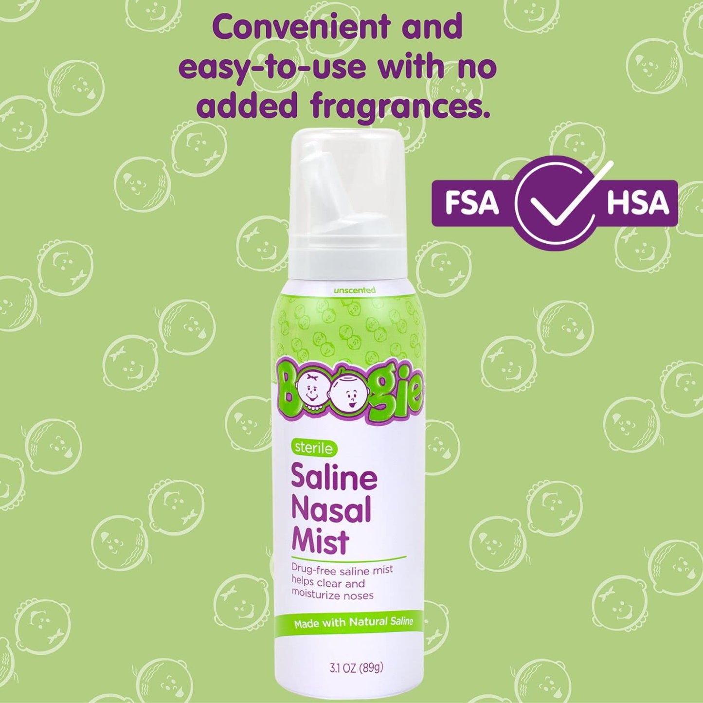 Drug free infant saline nasal spray mist for allergy and cold symptoms
