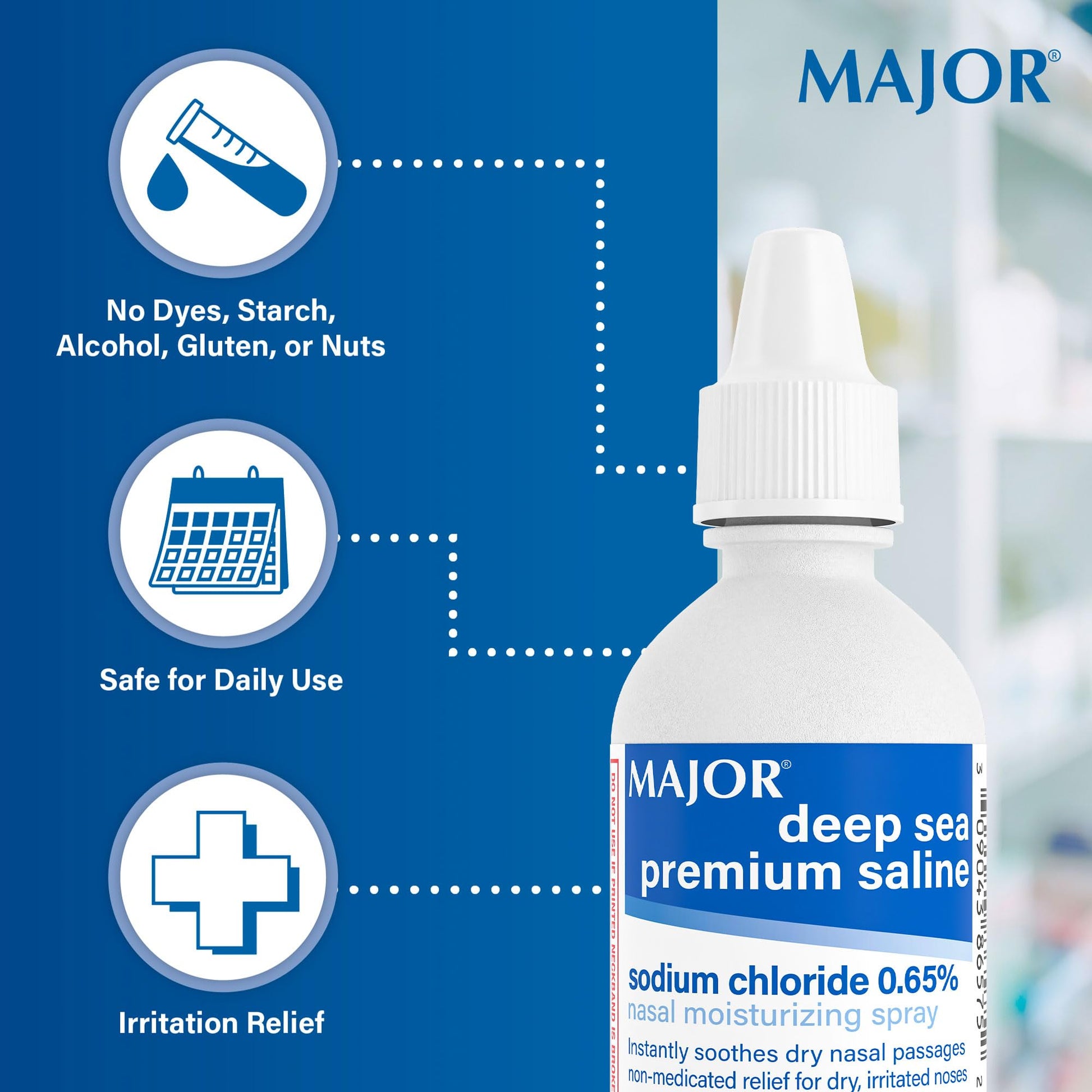 Major Deep Sea premium saline spray bottle demonstrating fine mist option