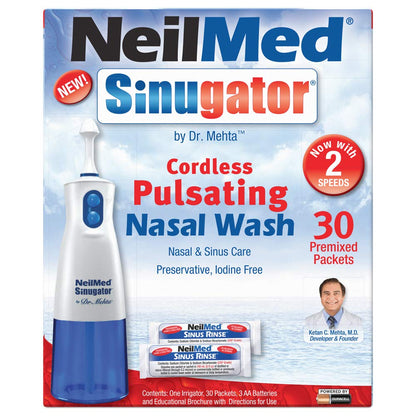 NeilMed battery operated sinus irrigator with dual speed controls for allergy relief