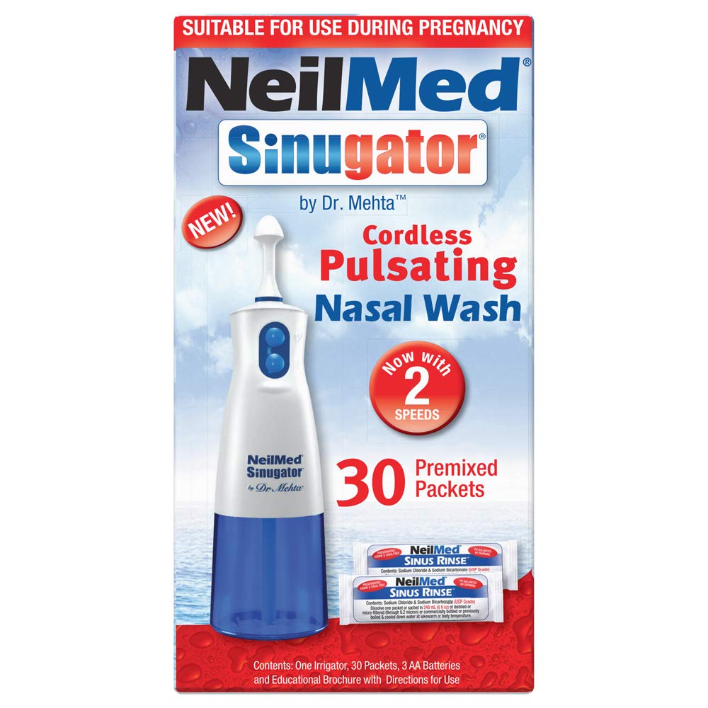 Close up of the automated pulsating flow tip on the NeilMed sinus cleansing device