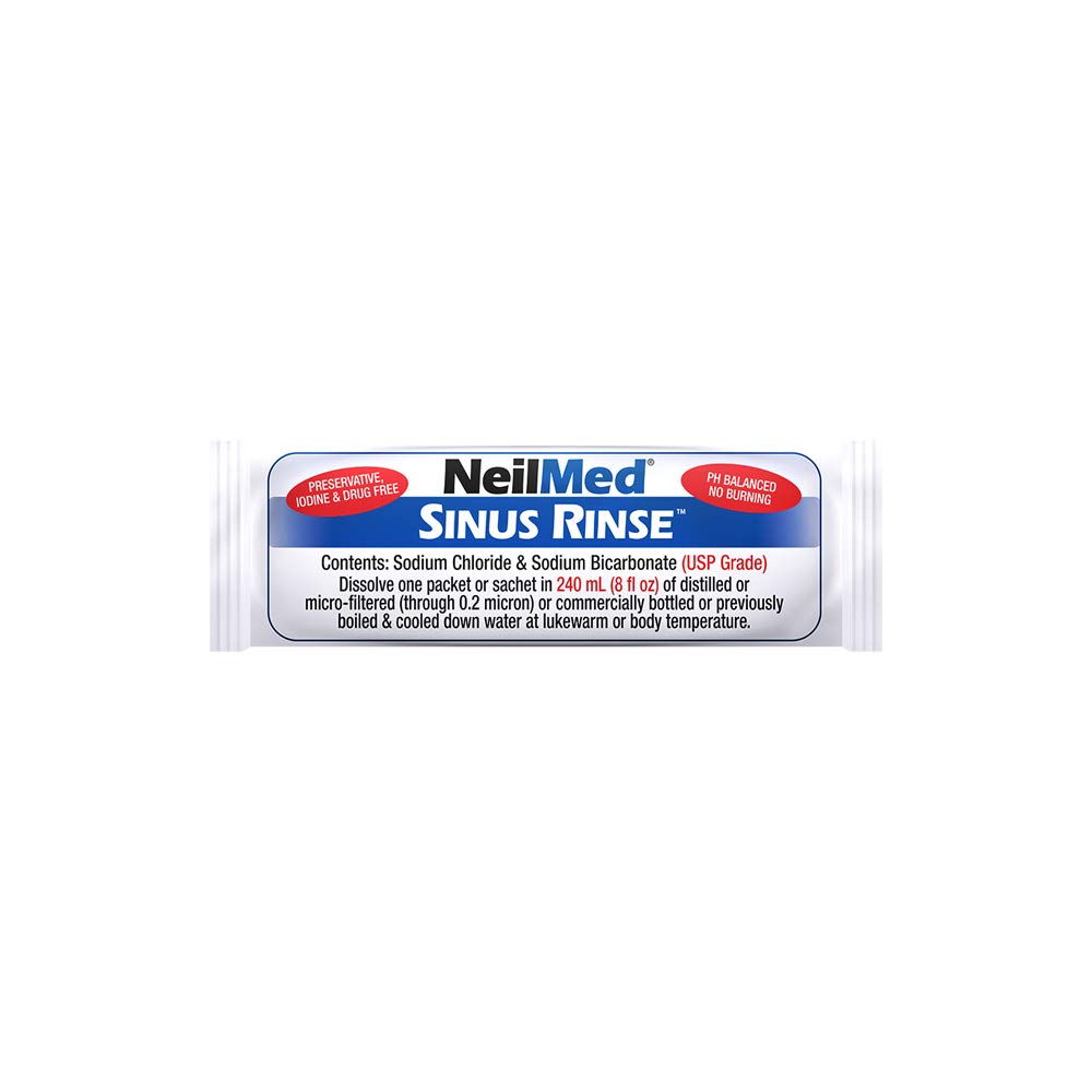 NeilMed USP grade sodium chloride and sodium bicarbonate sachets for sinus rinsing