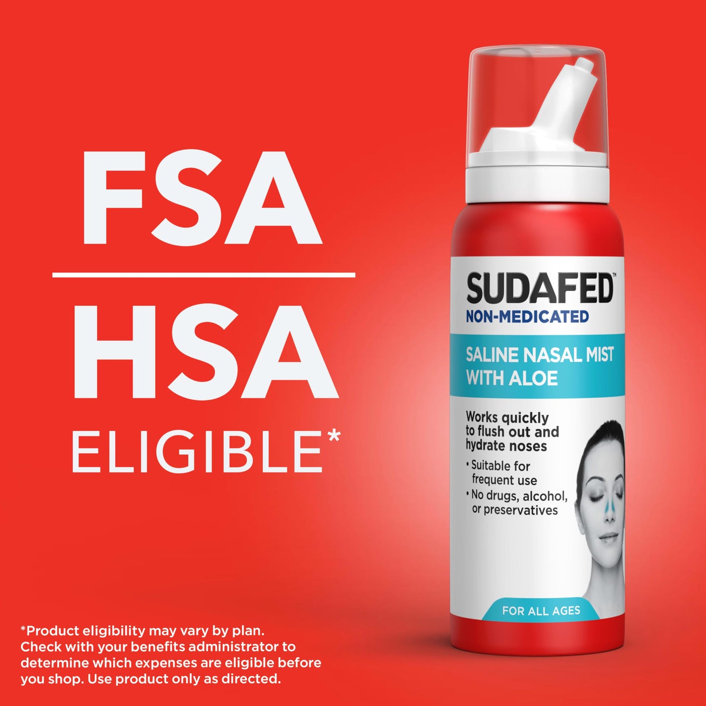 Close up of the spray nozzle on the Sudafed saline nasal mist bottle
