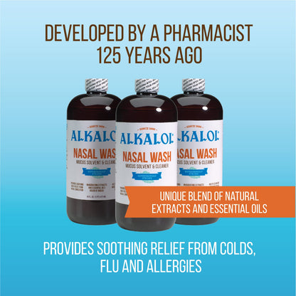 Alkalol nasal wash product label details displaying usage directions and complete ingredient list