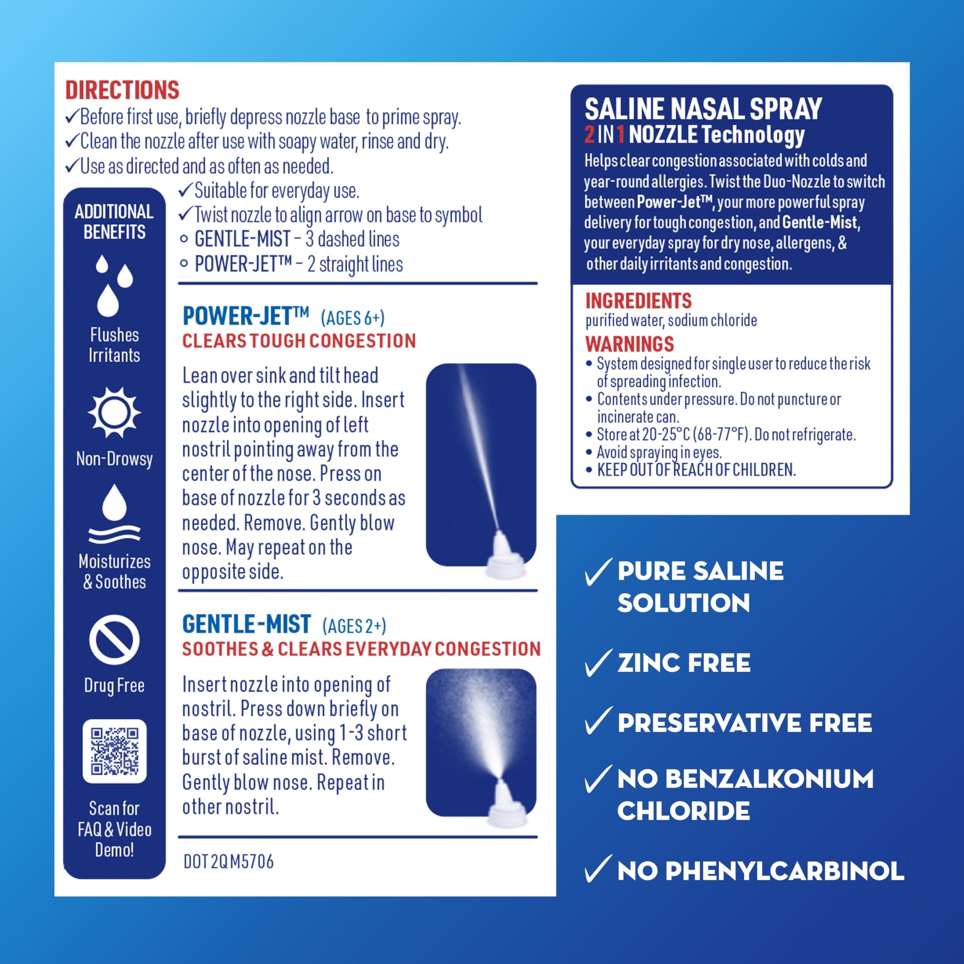 Product display of Mucinex sinus saline rinse showing its clean clear packaging and preservative free labeling.