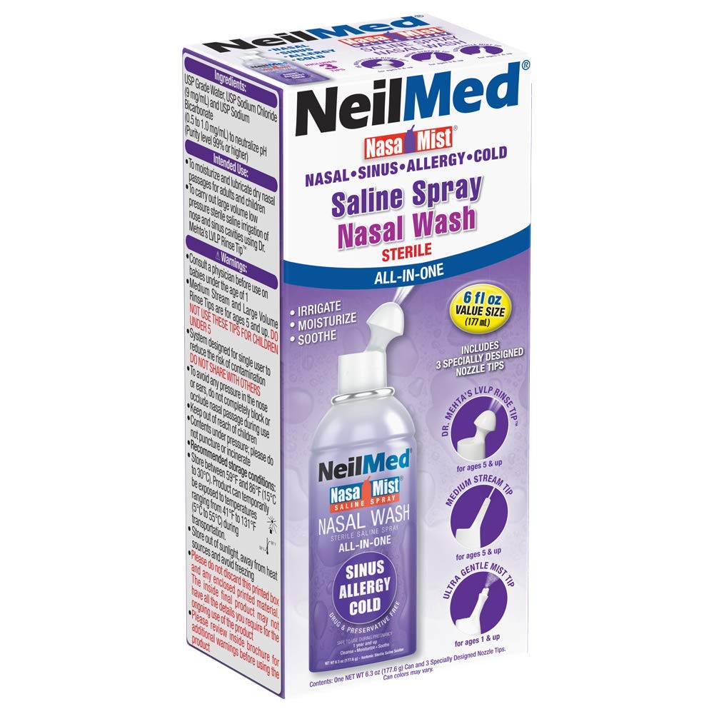 NeilMed sterile nasal moisturizer packaging details and product ingredients label