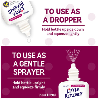 Compact 15 milliliter Little Remedies saline drops bottle for effective infant nasal moisturizing.