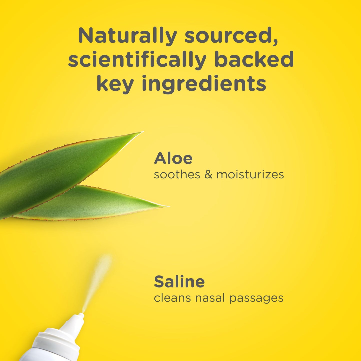 Zarbee's drug free nasal spray canister showing aloe vera ingredient highlights