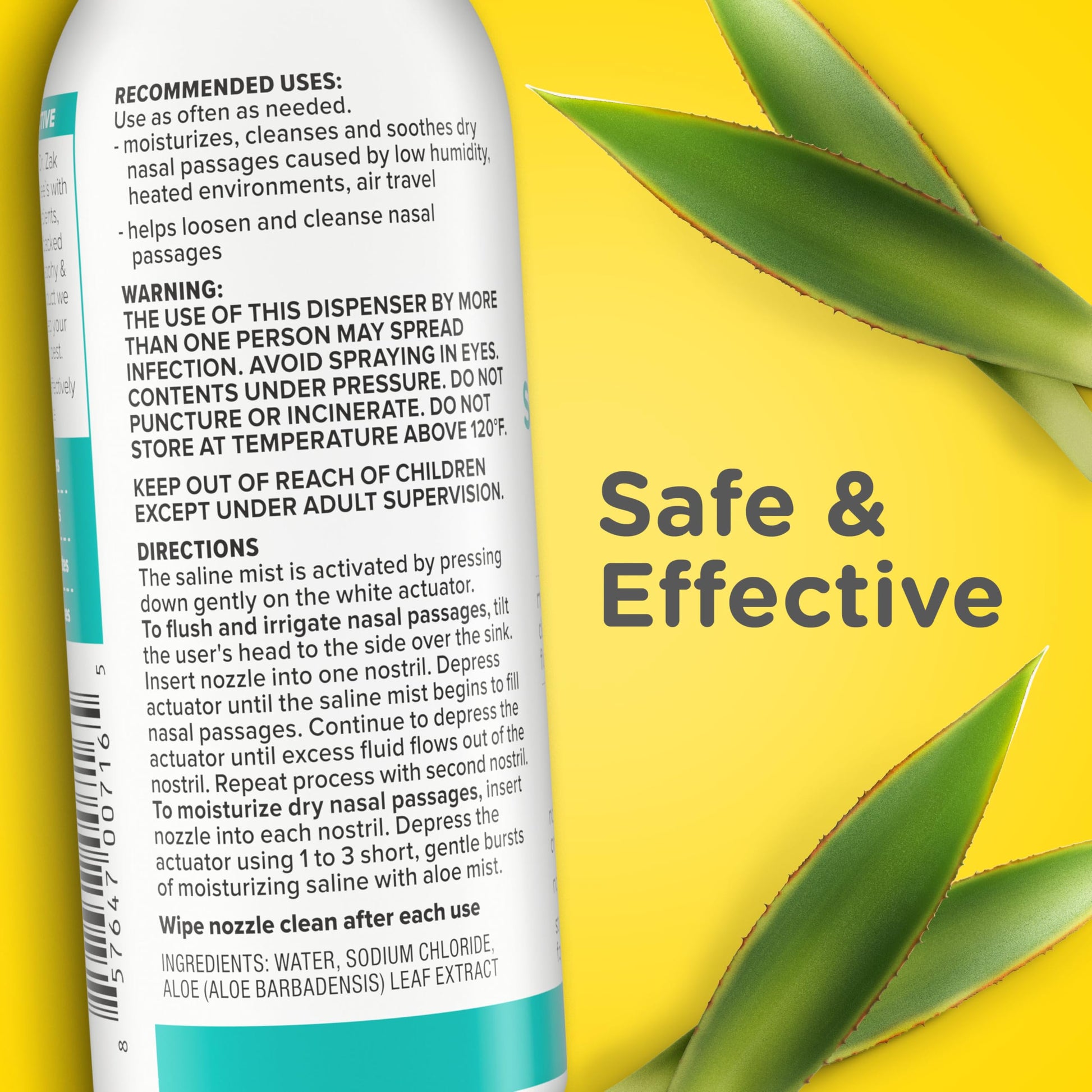 Three fluid ounce bottle of Zarbee's natural saline spray for congestion relief