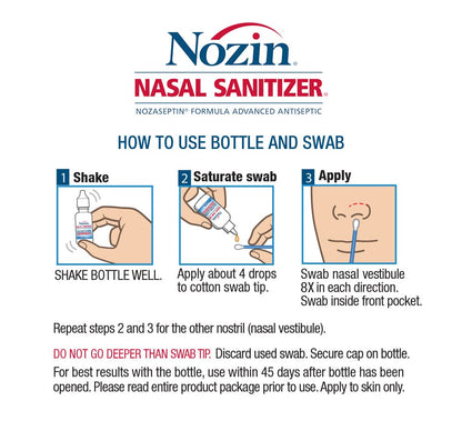 Nozin Nasal Sanitizer daily infection defense bottle with included cotton swabs
