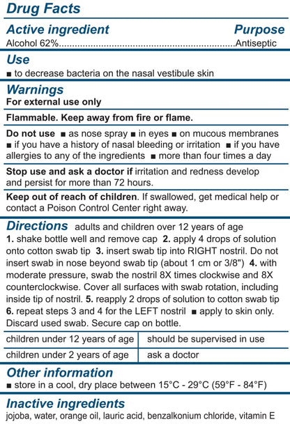Nozin germ protection sanitizer solution for nasal vestibule skin health
