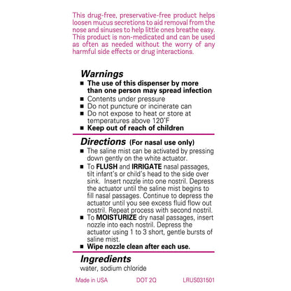 Three fluid ounce size baby saline mist bottle for daily nasal care