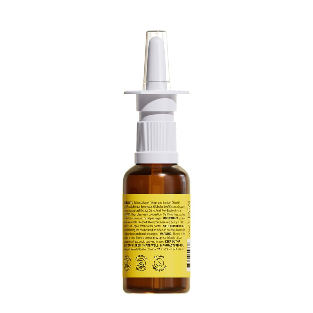 Beekeeper's Naturals maximum sinus care spray packaging details with ingredients list.