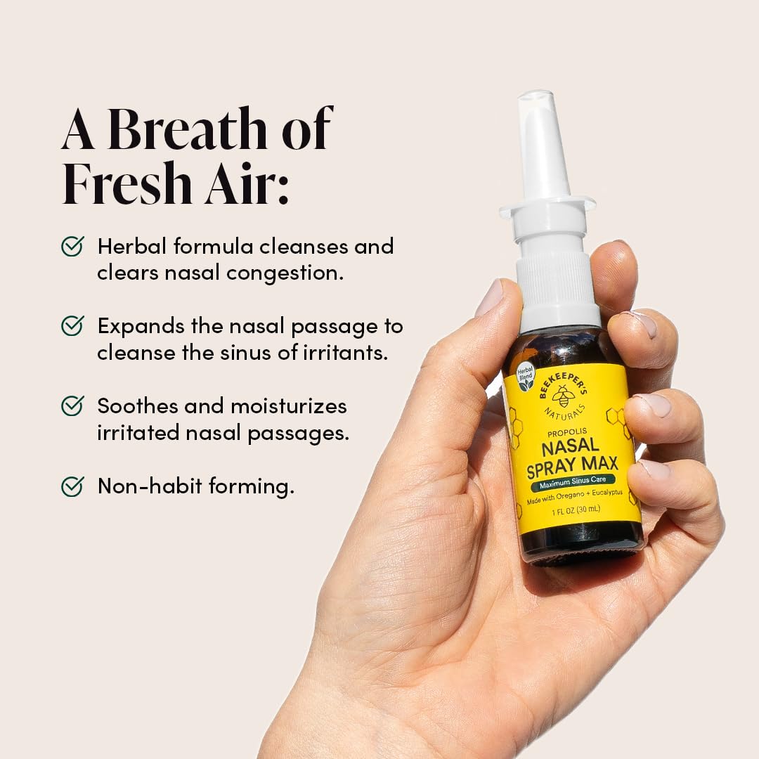 One fluid ounce bottle of non-habit forming saline nasal rinse for congestion.