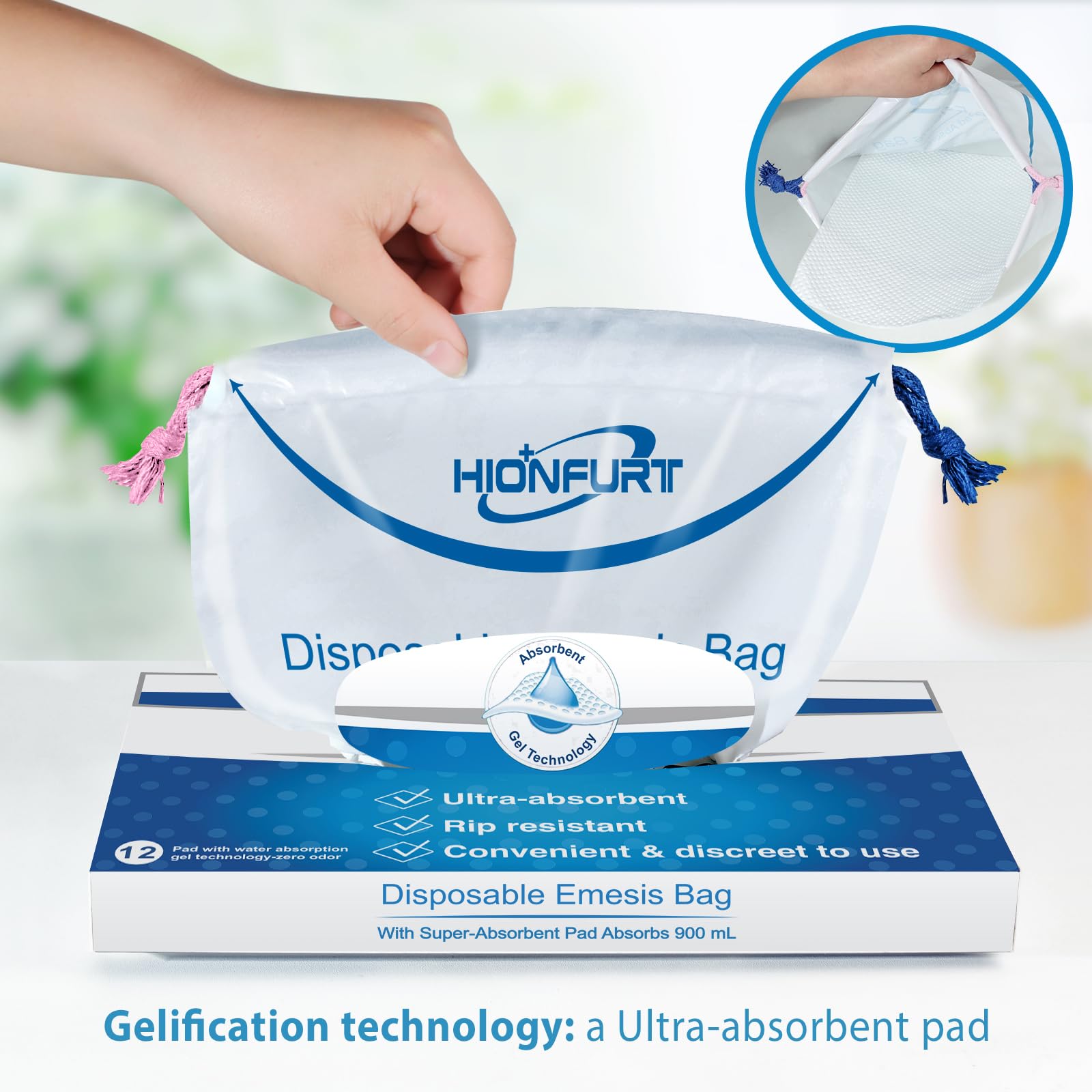Close up view of the rigid opening ring on the disposable emesis pouch.