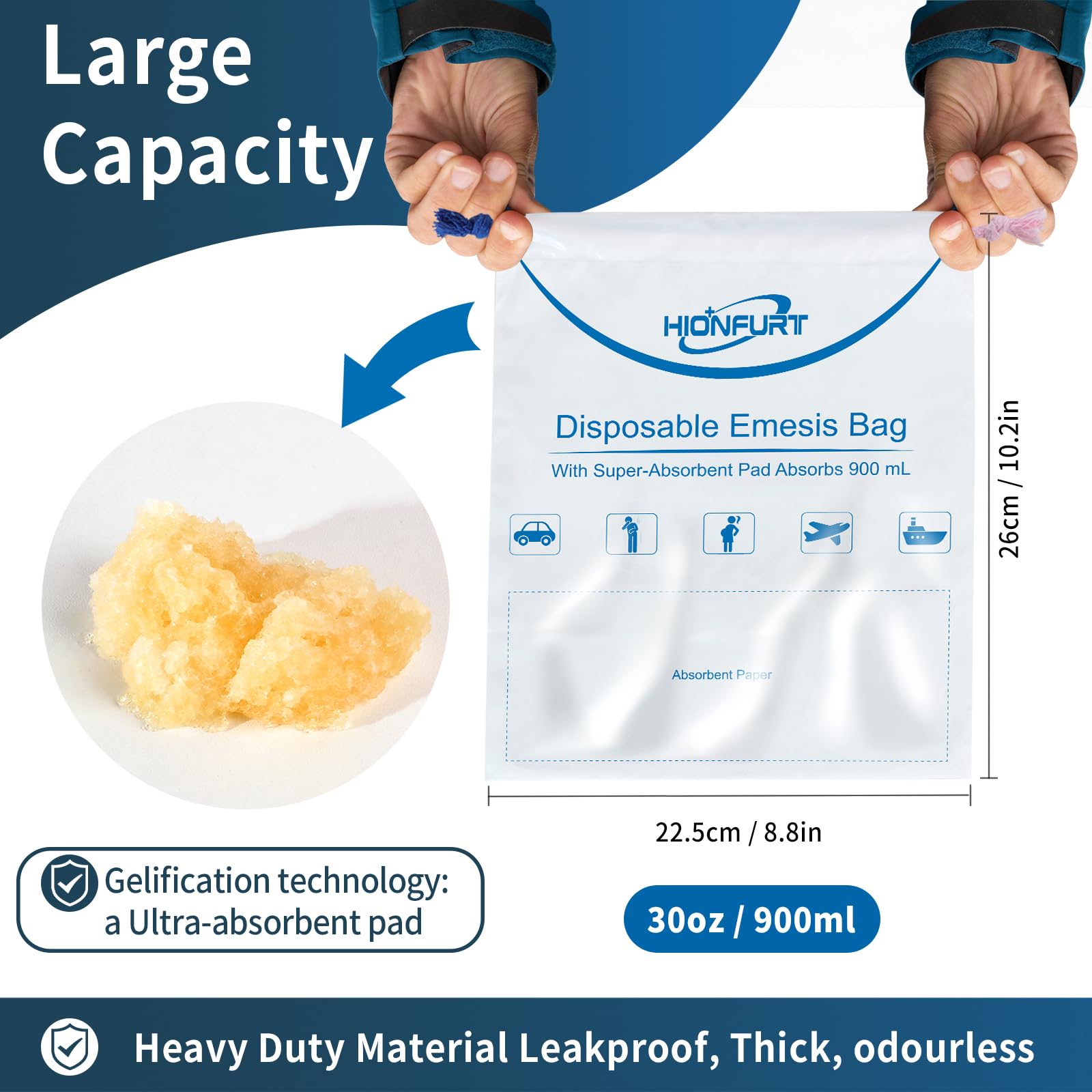 Demonstration of the absorbent polymer pad turning liquid into gel inside the bag.