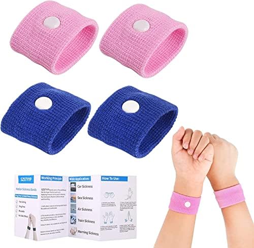 Pink and blue anti nausea travel wristbands for children