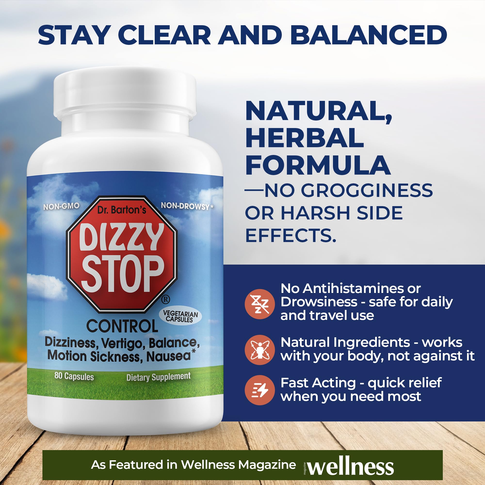 Dizzy Stop non drowsy capsules for inner ear balance and dizziness relief
