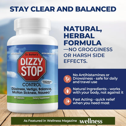 Dizzy Stop non drowsy capsules for inner ear balance and dizziness relief