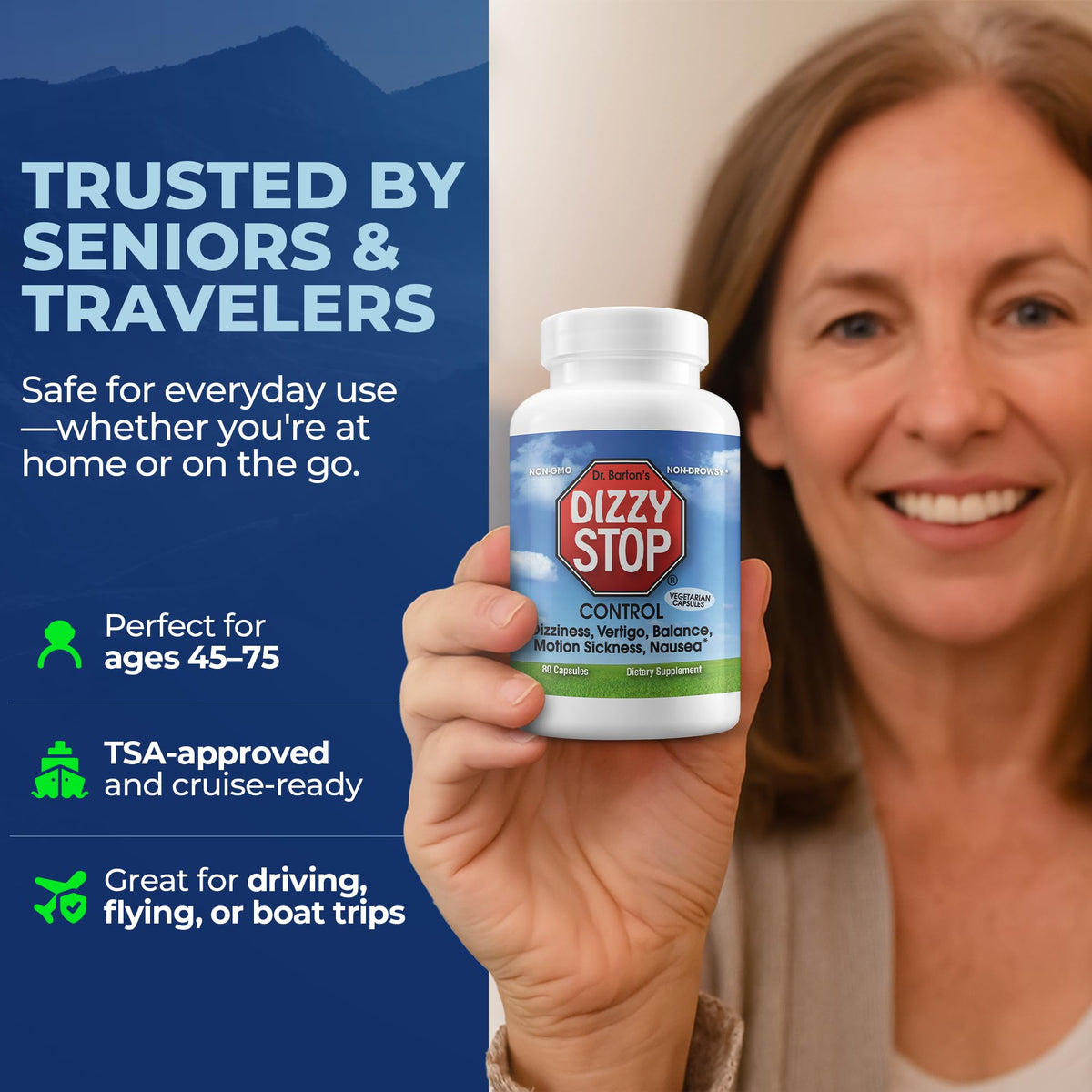 Dizzy Stop all natural anti nausea and travel sickness pills for cars and cruises