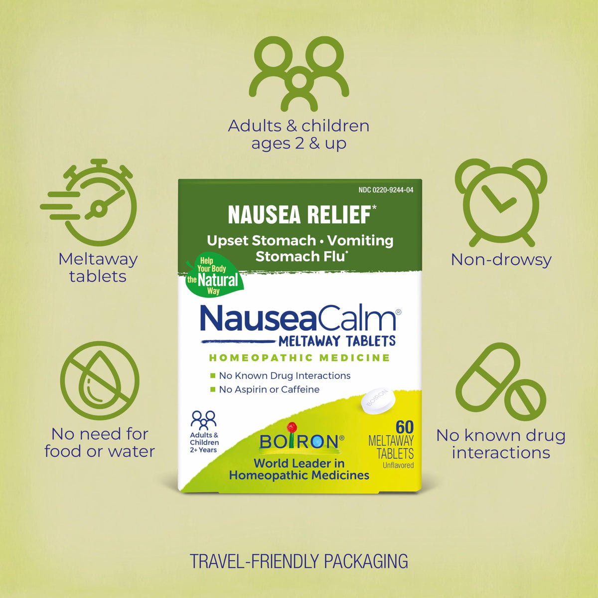 Non drowsy motion sickness tablets by Boiron USA import