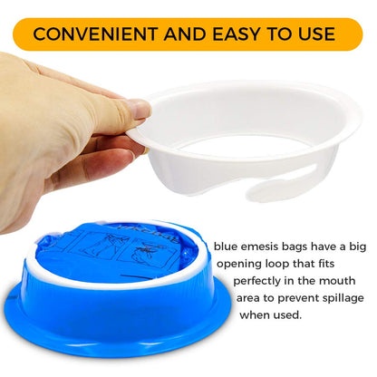 PukeBag barf bags demonstrating the twist and seal closure system into the notched ring