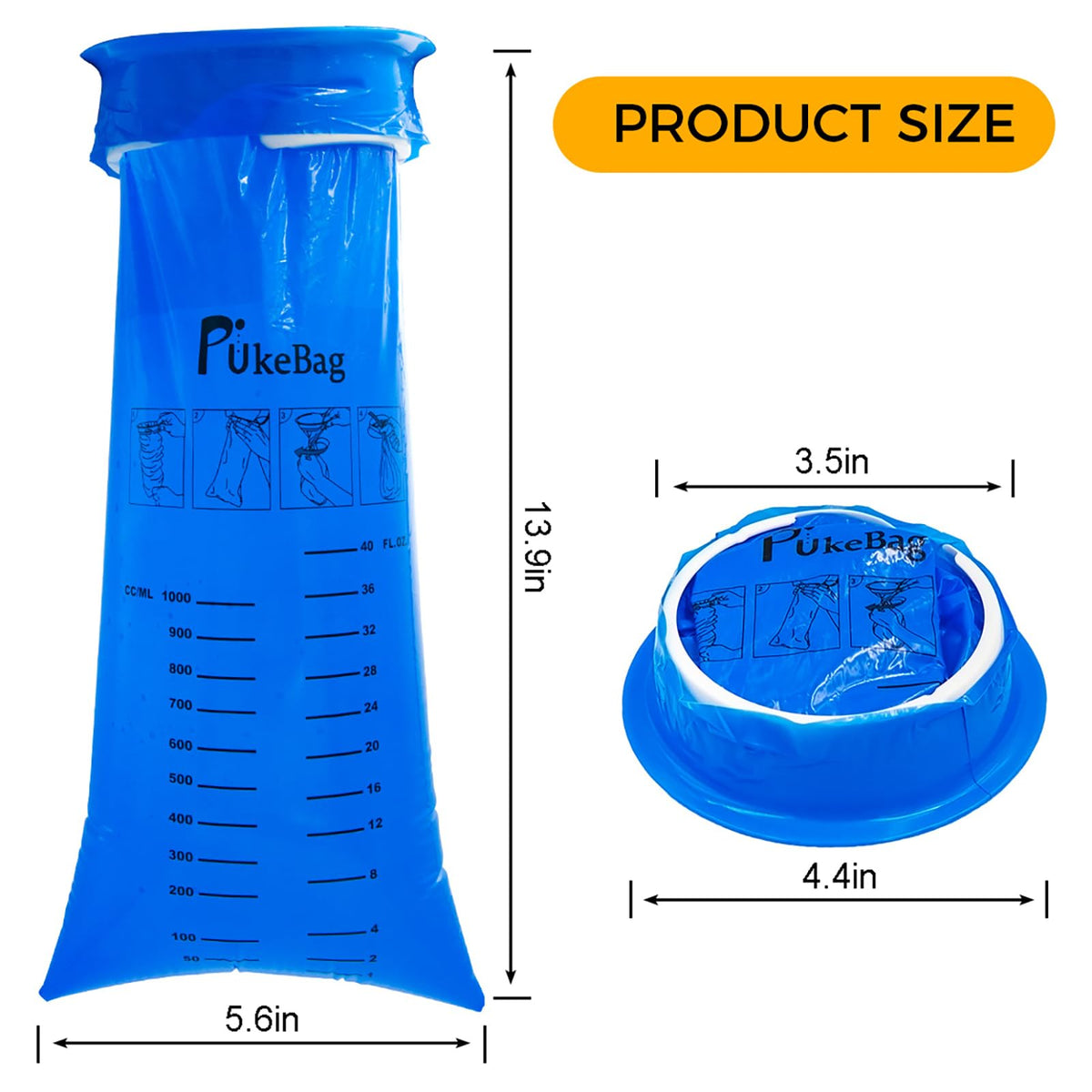 PukeBag disposable puke bags stacked in a bulk bundle of 100 counts for medical or family travel preparation