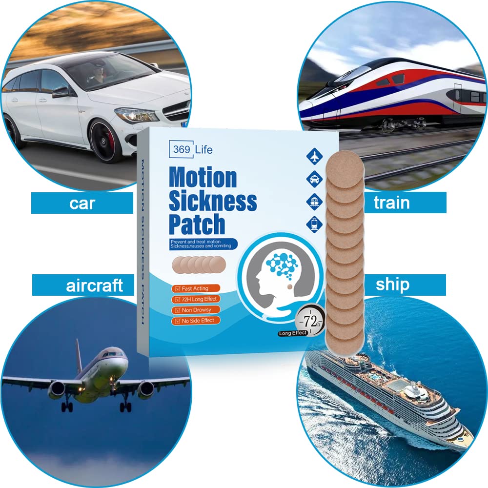 Authentic USA imported 369 Life herbal motion sickness patches displayed with skin toned design.