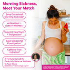 Biodegradable triangular tea sachets from Pink Stork for brewing hot or iced prenatal tea.