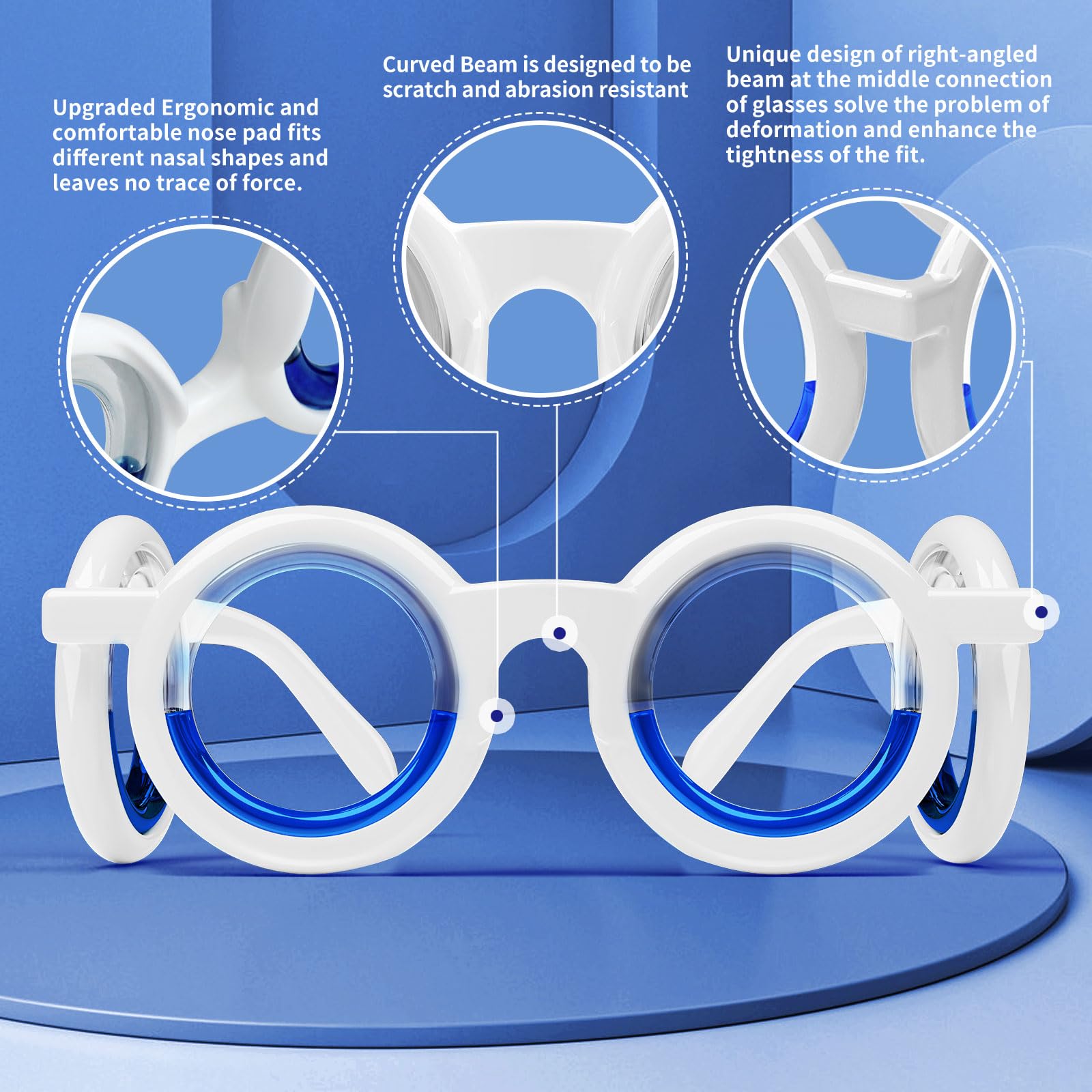 Hion liquid filled anti motion sickness glasses showing the blue fluid horizon rings