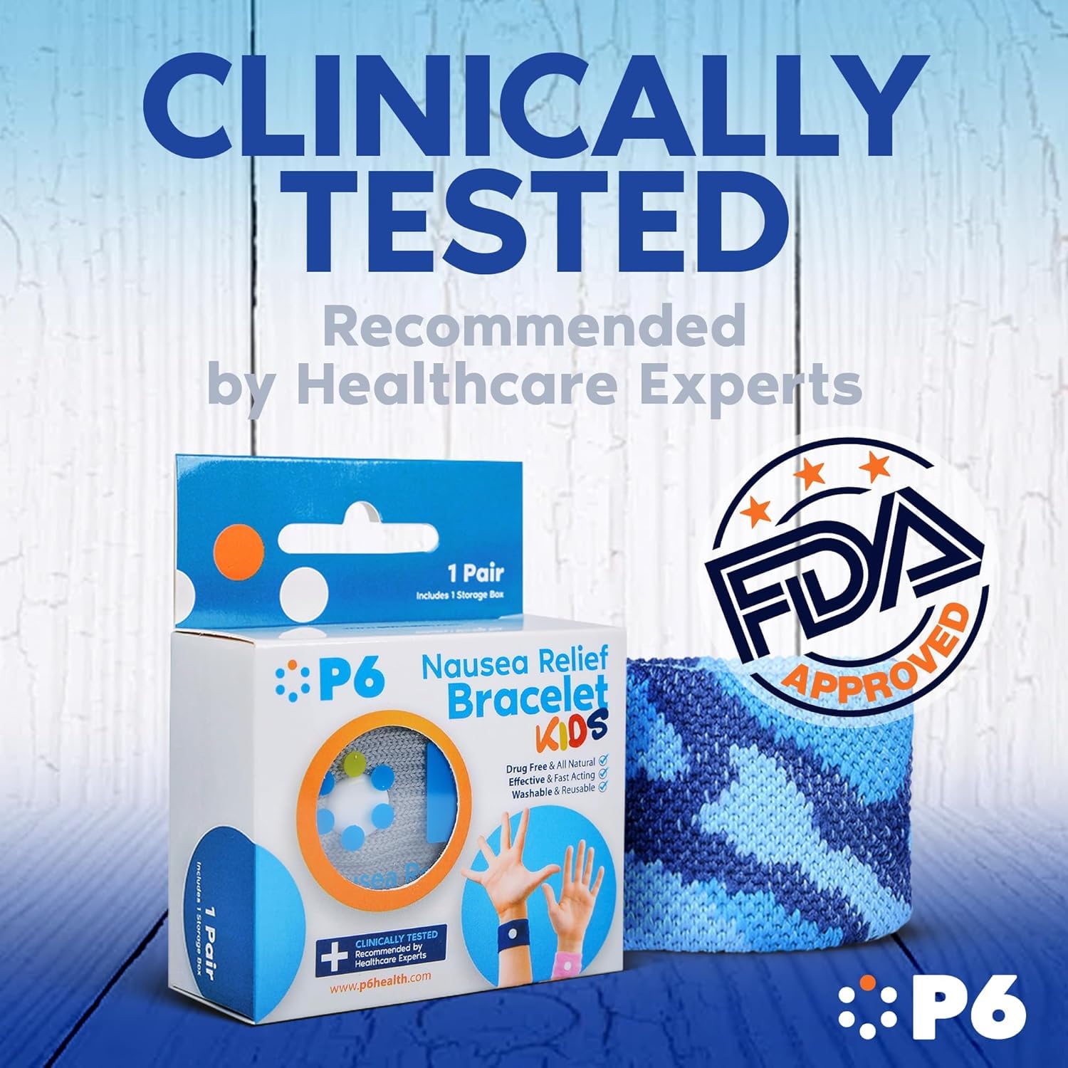 P6 health natural nausea relief bands inside clear travel case