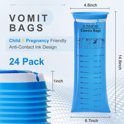 Sunmori 1000ml barf bag highlighting the rigid injection ring for secure mouth placement