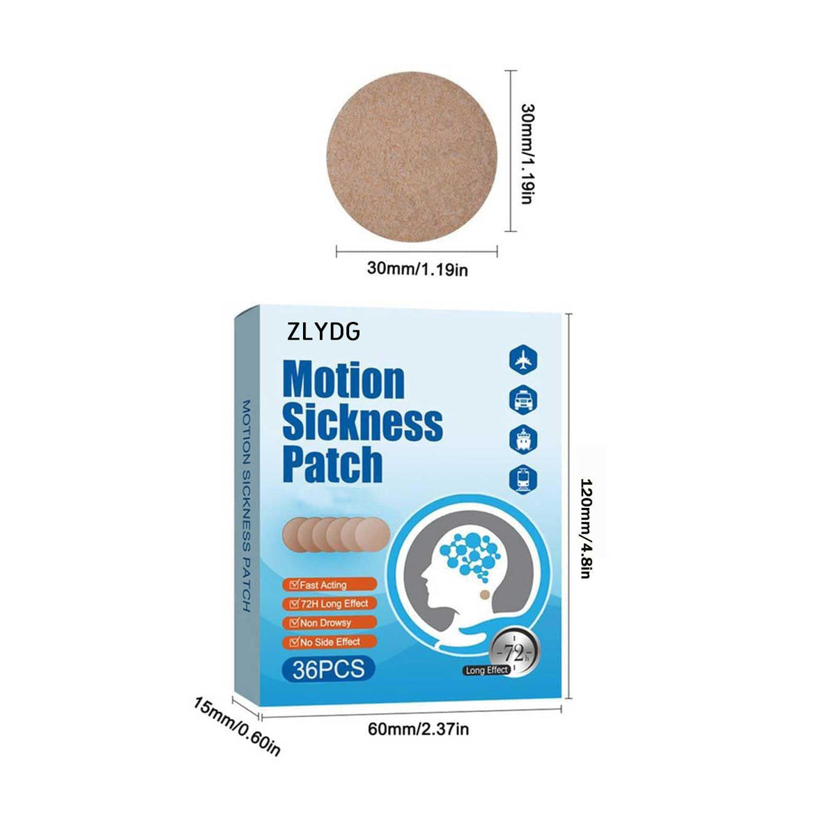 Tan colored round motion sickness patch being peeled from its plastic backing