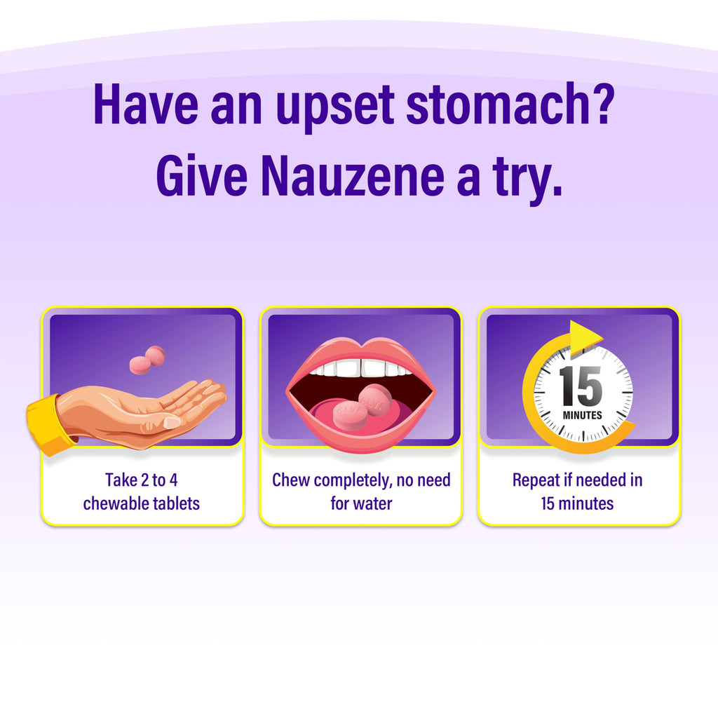 Nauzene imported antacid and nausea supplement tablets for adults