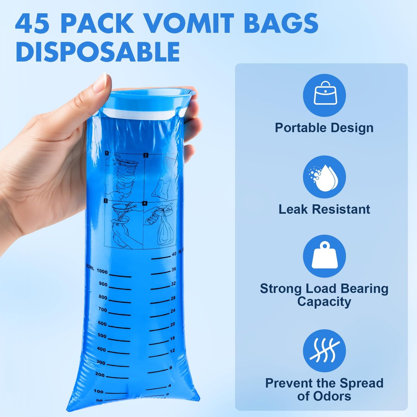 Close up view of the rigid plastic ring and notch mechanism on the KKEETUR portable vomit bag