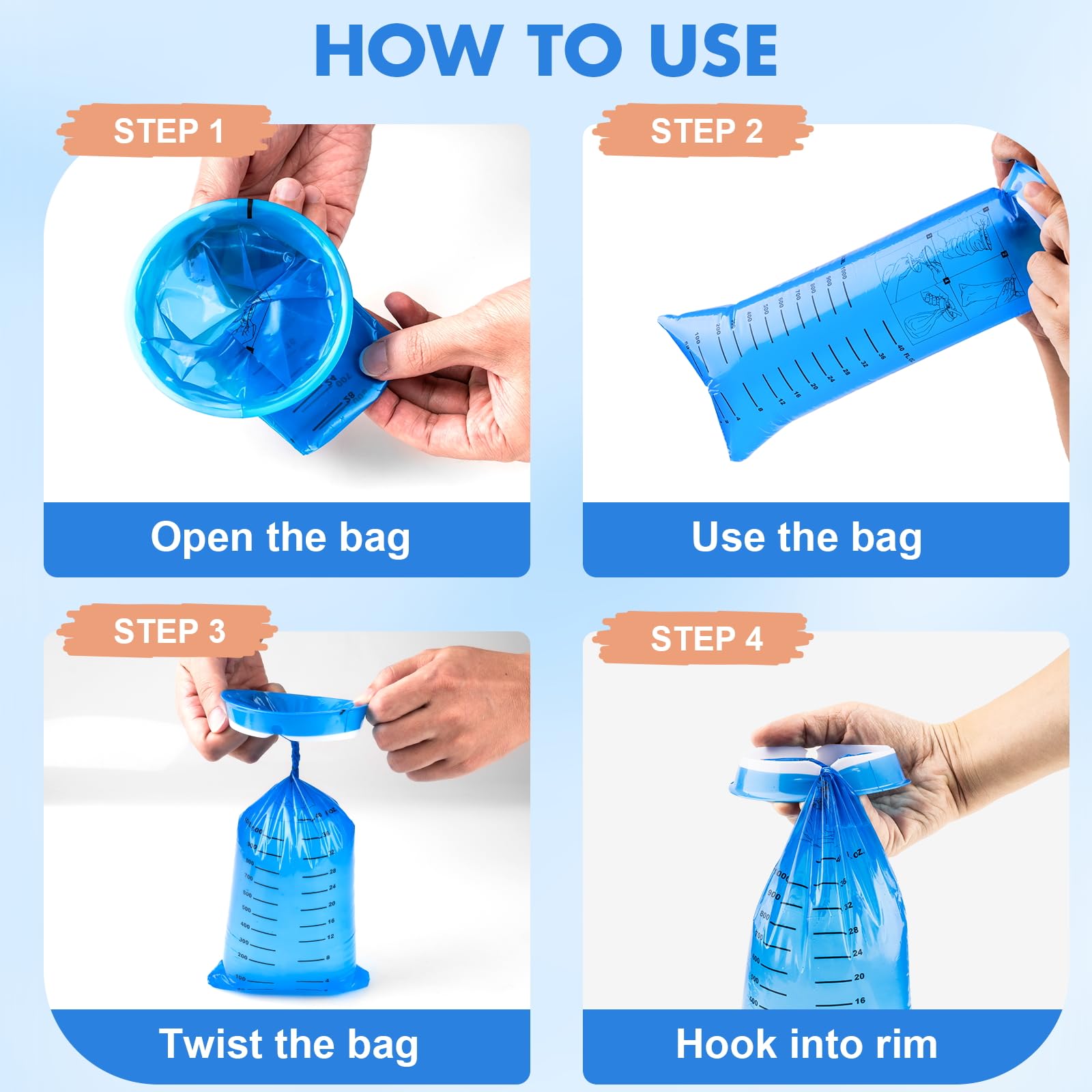 Step by step demonstration of twisting and sealing the KKEETUR disposable barf bag after use