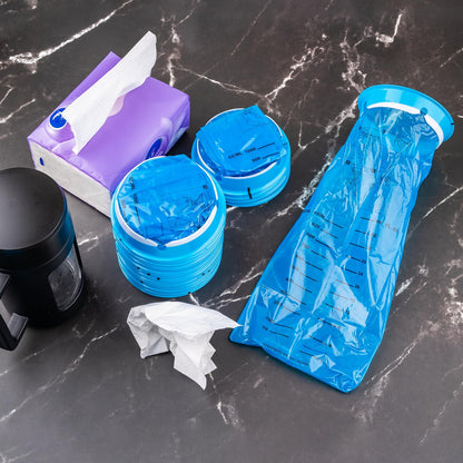 A single KKEETUR portable nausea bag unfolded and ready for vehicle or aircraft travel use